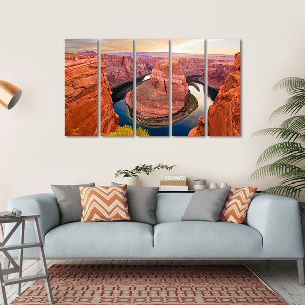 Amazing Sunset At Horseshoe Bend Canvas Wall Art-5 Horizontal-Gallery Wrap-22" x 12"-Tiaracle