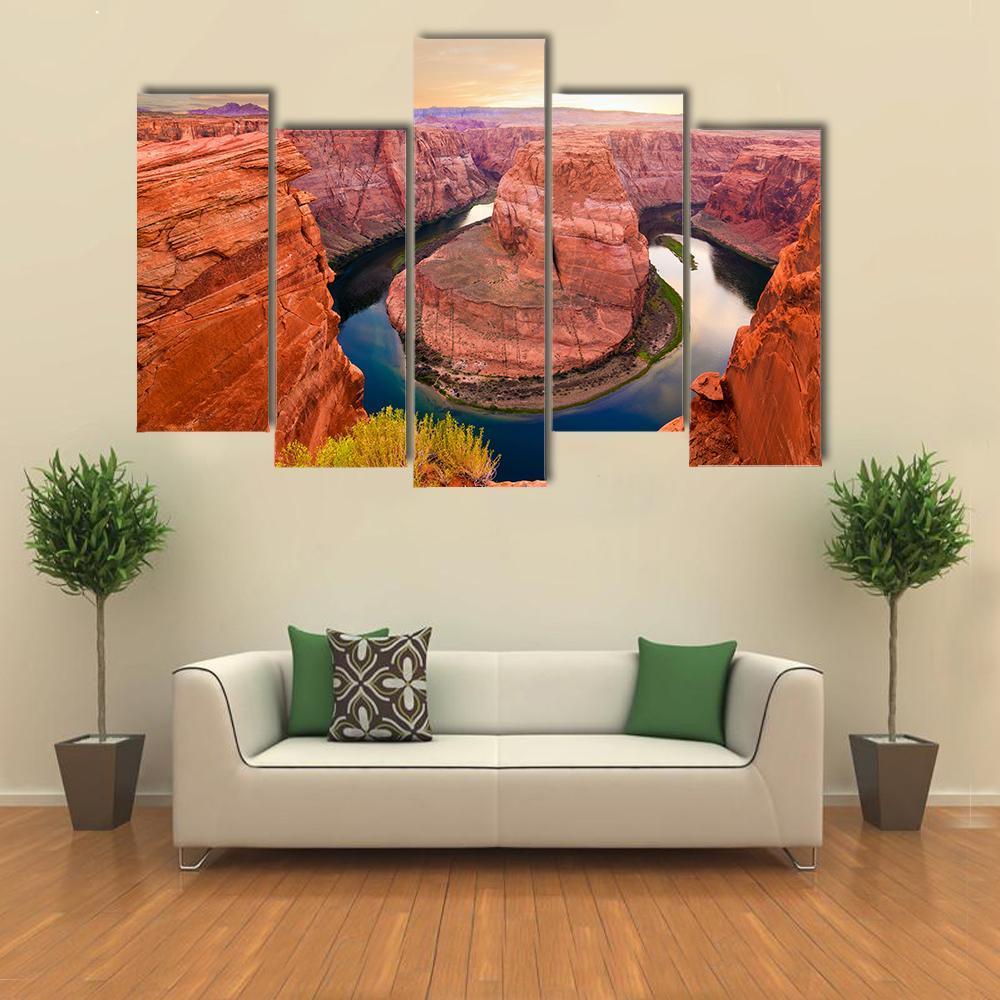 Amazing Sunset At Horseshoe Bend Canvas Wall Art-5 Pop-Gallery Wrap-47&quot; x 32&quot;-Tiaracle