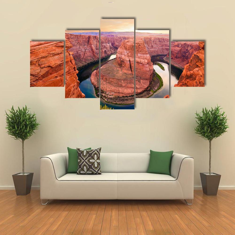 Amazing Sunset At Horseshoe Bend Canvas Wall Art-5 Star-Gallery Wrap-62&quot; x 32&quot;-Tiaracle