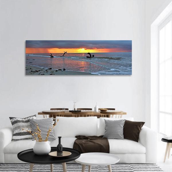 Sunset In African Congo Panoramic Canvas Wall Art-3 Piece-25" x 08"-Tiaracle