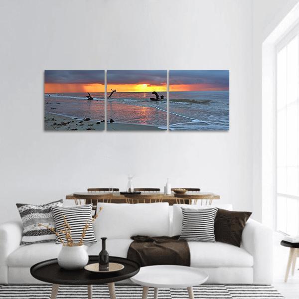 Sunset In African Congo Panoramic Canvas Wall Art-3 Piece-25" x 08"-Tiaracle