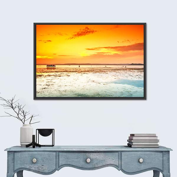 Amazing Sunset On Sea Canvas Wall Art-1 Piece-Floating Frame-24" x 16"-Tiaracle