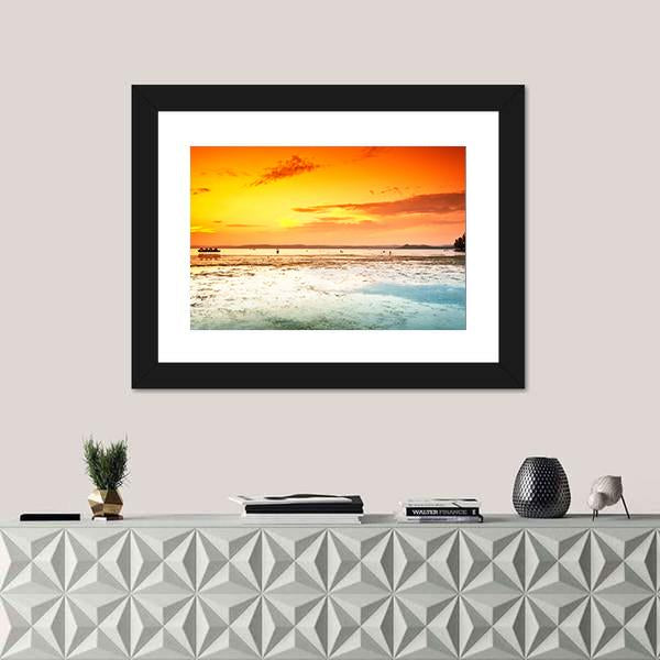 Amazing Sunset On Sea Canvas Wall Art-1 Piece-Framed Print-20" x 16"-Tiaracle
