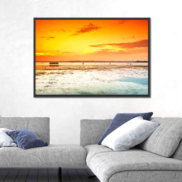 Amazing Sunset On Sea Canvas Wall Art-3 Horizontal-Gallery Wrap-25" x 16"-Tiaracle