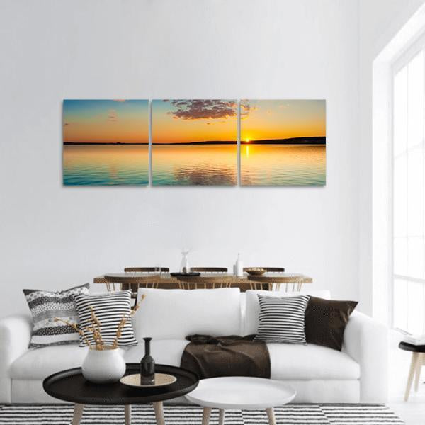 Sunset Over Sea Panoramic Canvas Wall Art-3 Piece-25" x 08"-Tiaracle