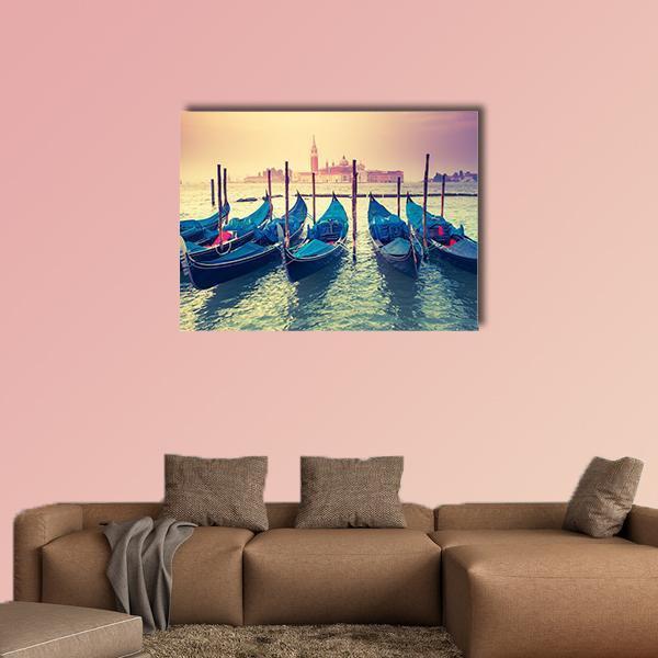 Gondolas At Sunset Canvas Wall Art-5 Star-Gallery Wrap-62" x 32"-Tiaracle