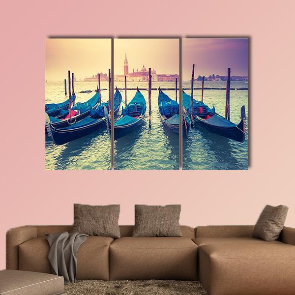 Gondolas At Sunset Canvas Wall Art-3 Horizontal-Gallery Wrap-37" x 24"-Tiaracle