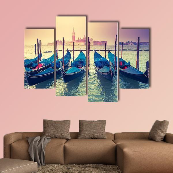 Gondolas At Sunset Canvas Wall Art-4 Pop-Gallery Wrap-50" x 32"-Tiaracle