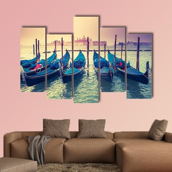 Gondolas At Sunset Canvas Wall Art-5 Pop-Gallery Wrap-47" x 32"-Tiaracle