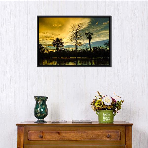 Amazon River At Sunset Vertical Canvas Wall Art-3 Vertical-Gallery Wrap-12" x 25"-Tiaracle