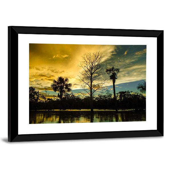 Amazon River At Sunset Vertical Canvas Wall Art-3 Vertical-Gallery Wrap-12" x 25"-Tiaracle