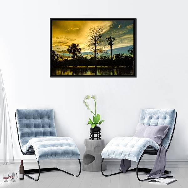 Amazon River At Sunset Vertical Canvas Wall Art-3 Vertical-Gallery Wrap-12" x 25"-Tiaracle
