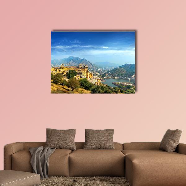 Amber Fort In Rajasthan Canvas Wall Art-1 Piece-Gallery Wrap-48" x 32"-Tiaracle