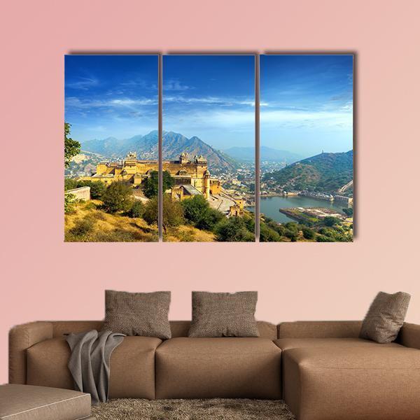 Amber Fort In Rajasthan Canvas Wall Art-3 Horizontal-Gallery Wrap-25" x 16"-Tiaracle