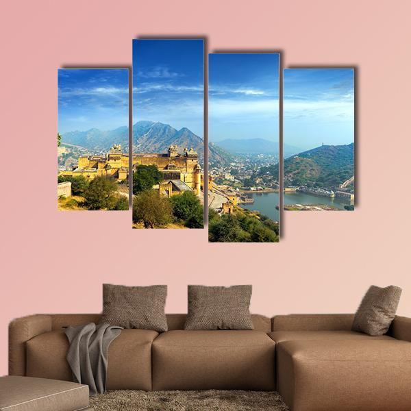 Amber Fort In Rajasthan Canvas Wall Art-4 Pop-Gallery Wrap-50" x 32"-Tiaracle