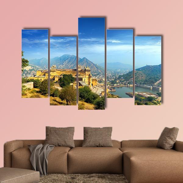 Amber Fort In Rajasthan Canvas Wall Art-5 Pop-Gallery Wrap-47" x 32"-Tiaracle
