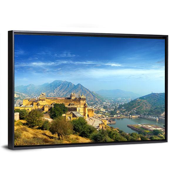 Amber Fort In Rajasthan Canvas Wall Art-3 Horizontal-Gallery Wrap-25" x 16"-Tiaracle