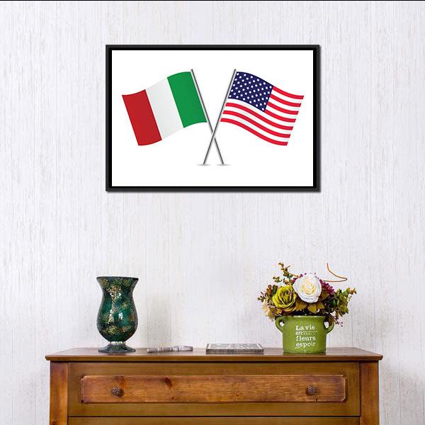 American And Italian Flags Panoramic Canvas Wall Art-1 Piece-36" x 12"-Tiaracle