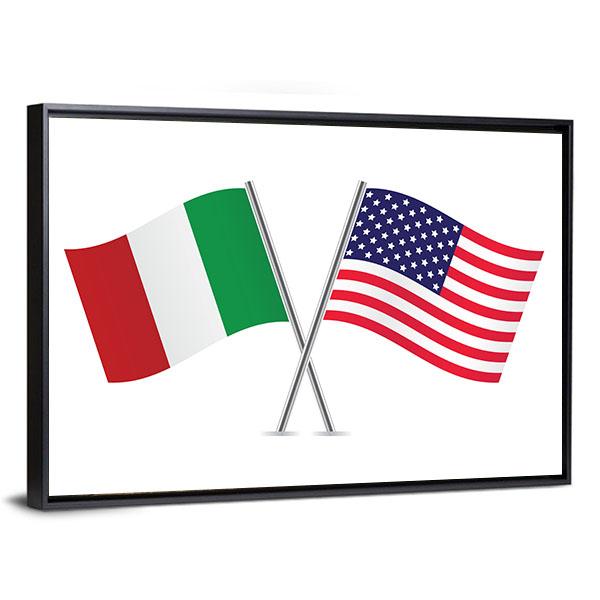 American And Italian Flags Panoramic Canvas Wall Art-1 Piece-36" x 12"-Tiaracle