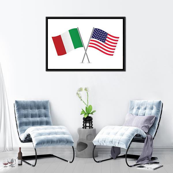 American And Italian Flags Panoramic Canvas Wall Art-1 Piece-36" x 12"-Tiaracle