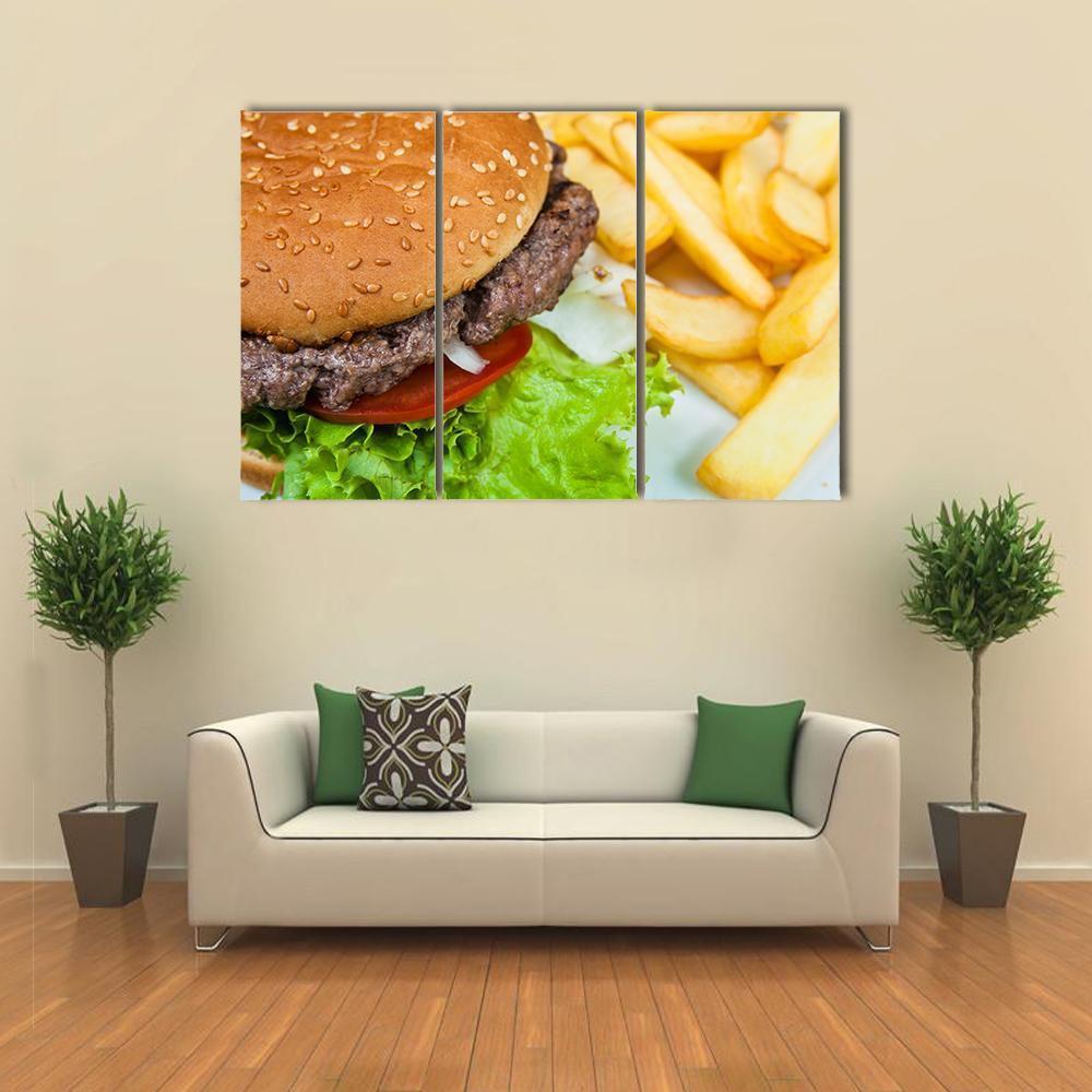 American Cheese Burger Canvas Wall Art-3 Horizontal-Gallery Wrap-37" x 24"-Tiaracle