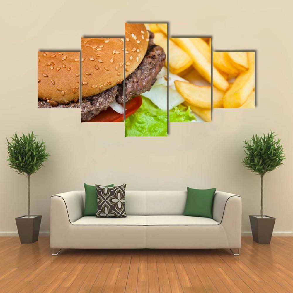 American Cheese Burger Canvas Wall Art-5 Star-Gallery Wrap-62" x 32"-Tiaracle