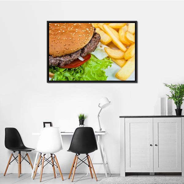 American Cheese Burger Canvas Wall Art-3 Horizontal-Gallery Wrap-25" x 16"-Tiaracle