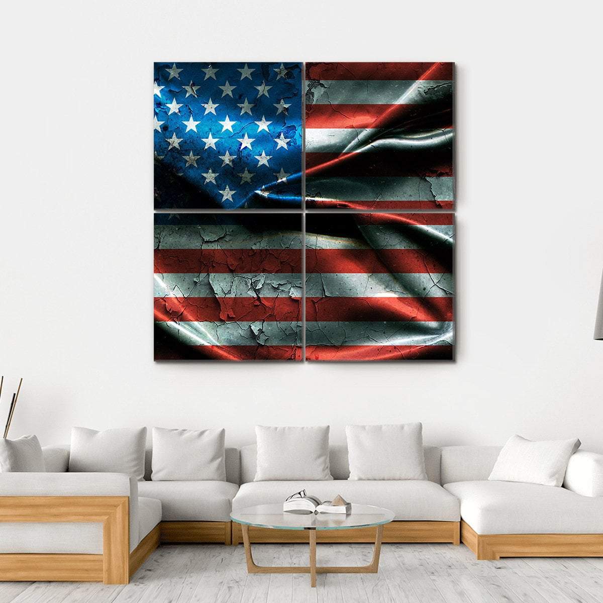 Vintage American Flag Canvas Wall Art-4 Square-Gallery Wrap-17" x 17"-Tiaracle