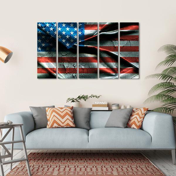 Vintage American Flag Canvas Wall Art-5 Horizontal-Gallery Wrap-22" x 12"-Tiaracle