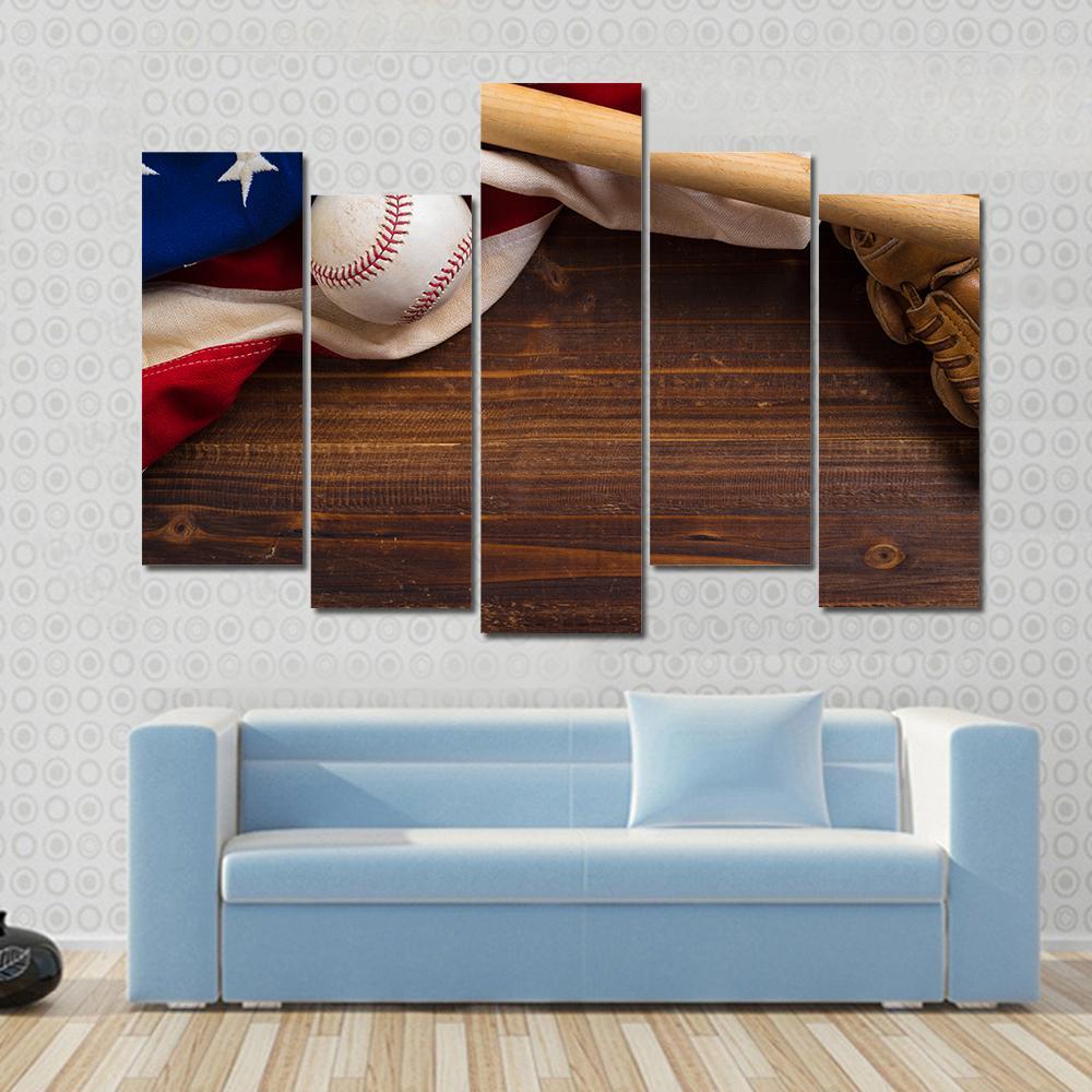 American Flag With Baseball Canvas Wall Art-5 Pop-Gallery Wrap-47&quot; x 32&quot;-Tiaracle