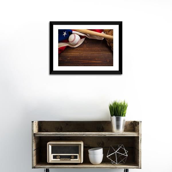 American Flag With Baseball Canvas Wall Art-1 Piece-Framed Print-20&quot; x 16&quot;-Tiaracle