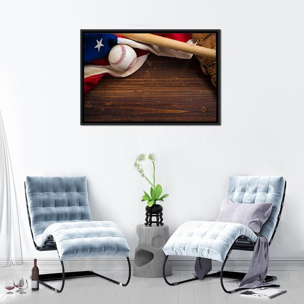 American Flag With Baseball Canvas Wall Art-3 Horizontal-Gallery Wrap-25&quot; x 16&quot;-Tiaracle