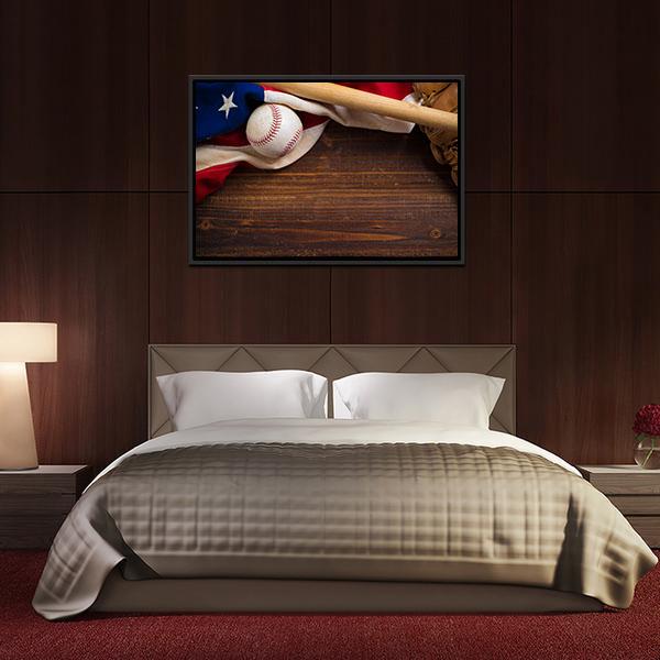 American Flag With Baseball Canvas Wall Art-3 Horizontal-Gallery Wrap-25" x 16"-Tiaracle
