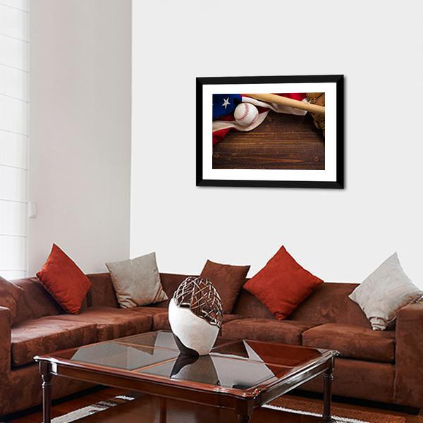 American Flag With Baseball Canvas Wall Art-3 Horizontal-Gallery Wrap-25&quot; x 16&quot;-Tiaracle
