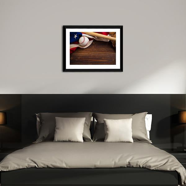 American Flag With Baseball Canvas Wall Art-3 Horizontal-Gallery Wrap-25&quot; x 16&quot;-Tiaracle