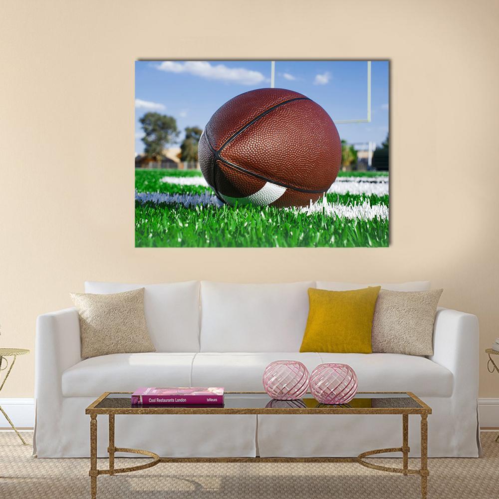 American Football On Find With Goal Posts Canvas Wall Art-1 Piece-Gallery Wrap-36&quot; x 24&quot;-Tiaracle
