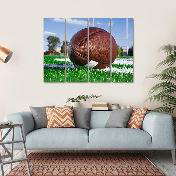 American Football On Find With Goal Posts Canvas Wall Art-4 Horizontal-Gallery Wrap-34&quot; x 24&quot;-Tiaracle