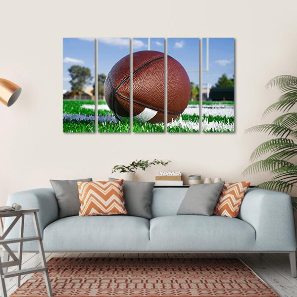 American Football On Find With Goal Posts Canvas Wall Art-5 Horizontal-Gallery Wrap-22&quot; x 12&quot;-Tiaracle