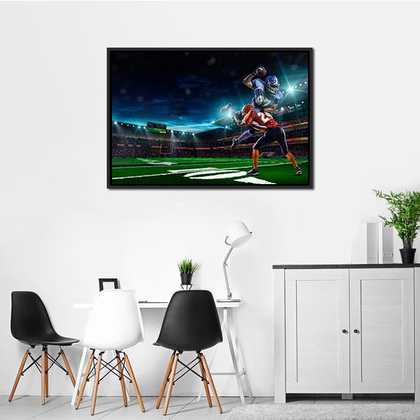 American Football Player In Action Canvas Wall Art-1 Piece-Floating Frame-24" x 16"-Tiaracle