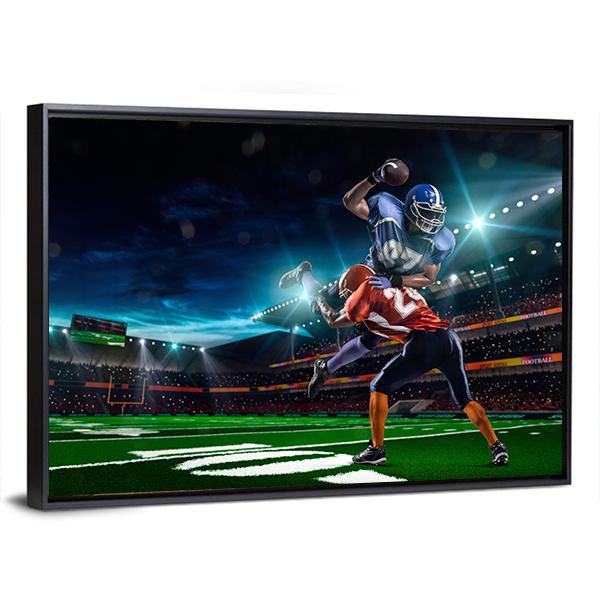 American Football Player In Action Canvas Wall Art-3 Horizontal-Gallery Wrap-25&quot; x 16&quot;-Tiaracle