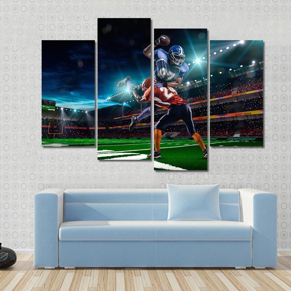 American Football Player In Action Canvas Wall Art-4 Pop-Gallery Wrap-50&quot; x 32&quot;-Tiaracle