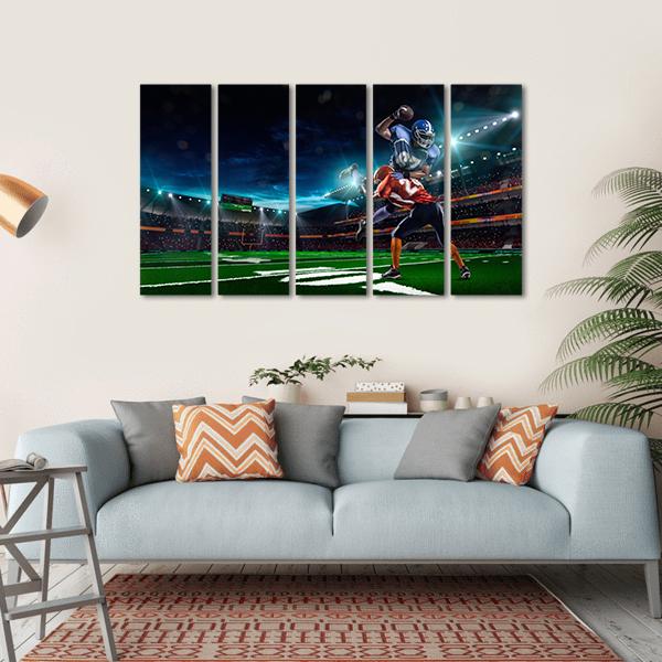 American Football Player In Action Canvas Wall Art-5 Horizontal-Gallery Wrap-22&quot; x 12&quot;-Tiaracle