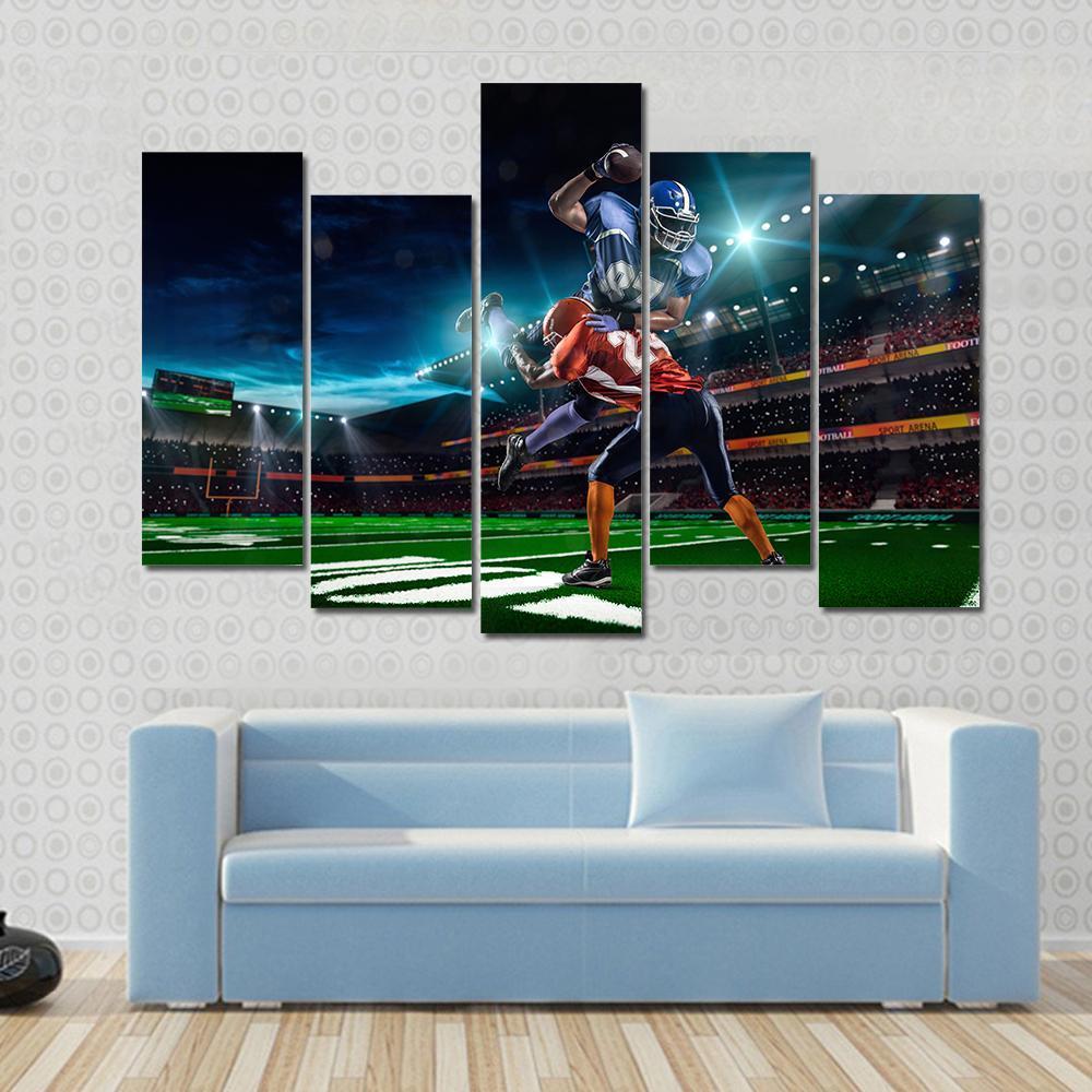 American Football Player In Action Canvas Wall Art-5 Pop-Gallery Wrap-47" x 32"-Tiaracle