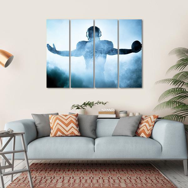 Football Player Portrait In Silhouette Canvas Wall Art-4 Horizontal-Gallery Wrap-34" x 24"-Tiaracle