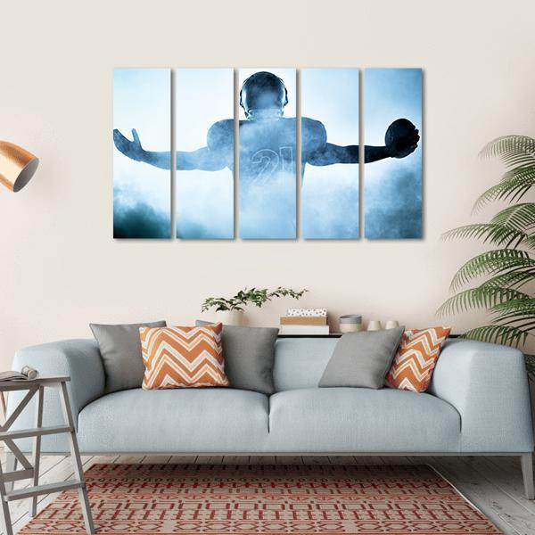 Football Player Portrait In Silhouette Canvas Wall Art-5 Horizontal-Gallery Wrap-22" x 12"-Tiaracle