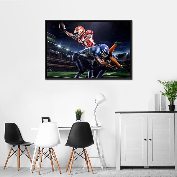 American Football Players In Action Canvas Wall Art-1 Piece-Floating Frame-24&quot; x 16&quot;-Tiaracle