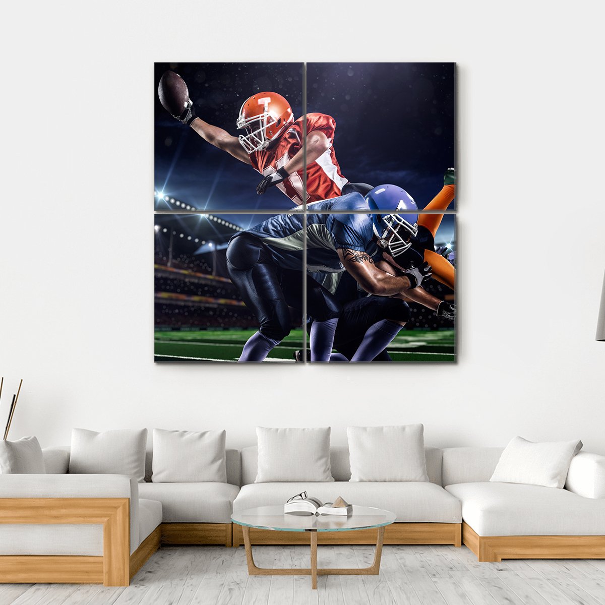 American Football Players In Action Canvas Wall Art-4 Square-Gallery Wrap-17" x 17"-Tiaracle