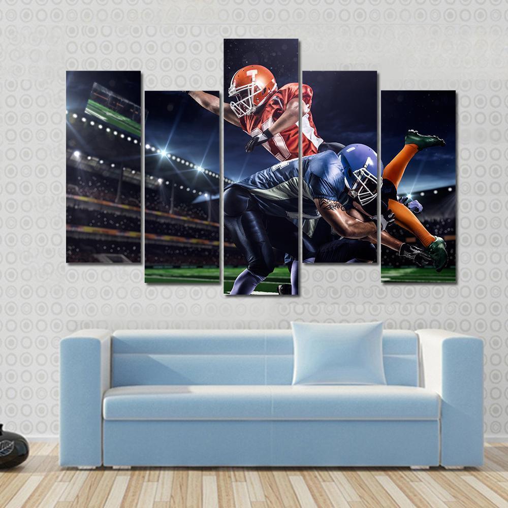 American Football Players In Action Canvas Wall Art-5 Pop-Gallery Wrap-47" x 32"-Tiaracle