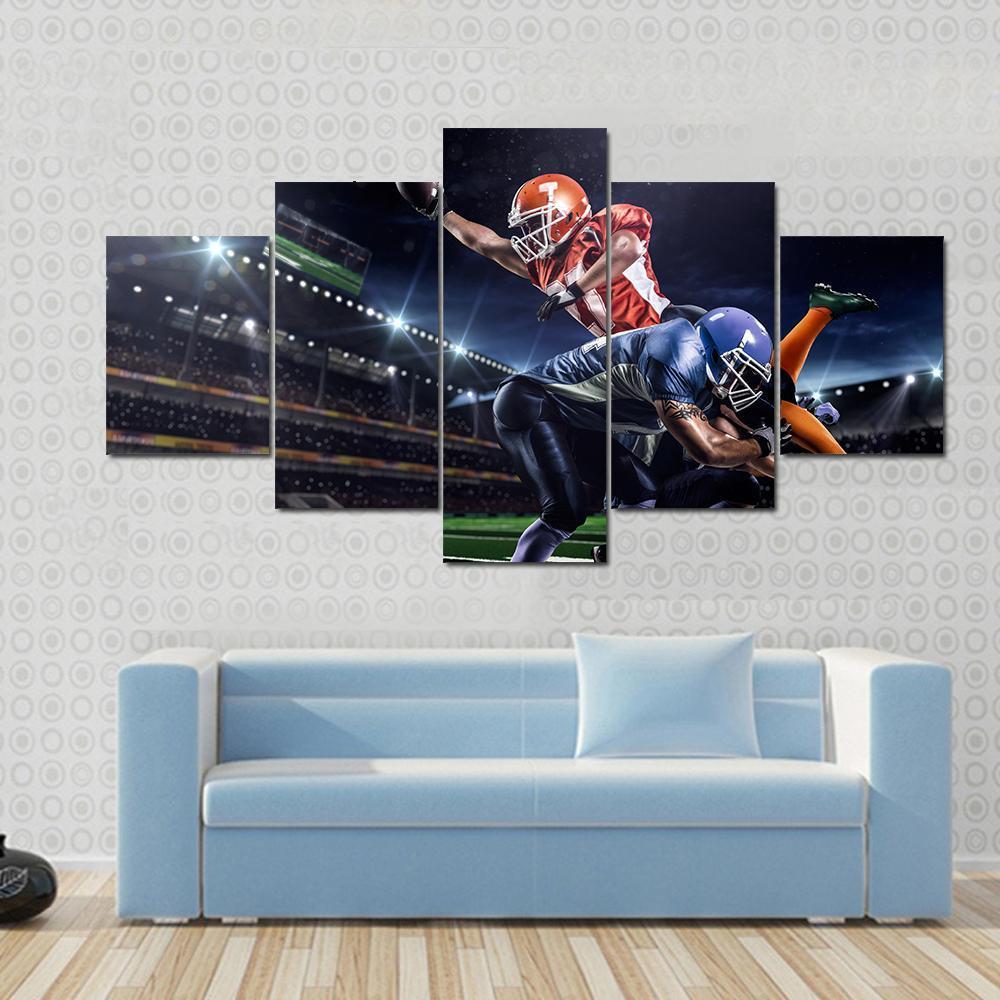 American Football Players In Action Canvas Wall Art-5 Star-Gallery Wrap-62&quot; x 32&quot;-Tiaracle