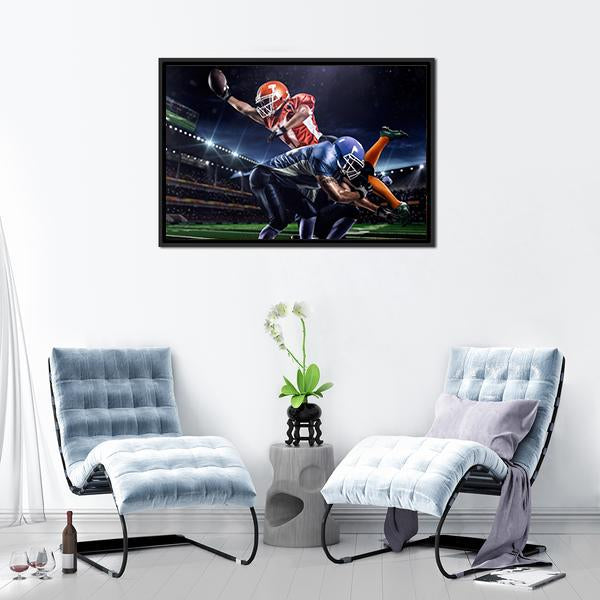 American Football Players In Action Canvas Wall Art-3 Horizontal-Gallery Wrap-25" x 16"-Tiaracle